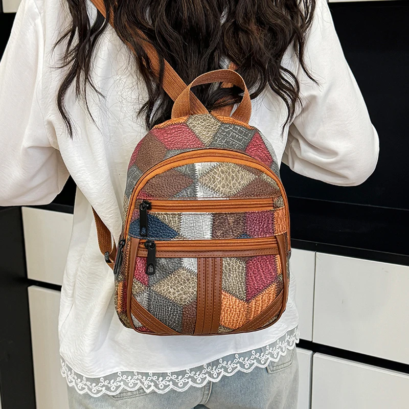 Fashion Backpack Women - Stijlvolle patchwork rugzak voor dames, met